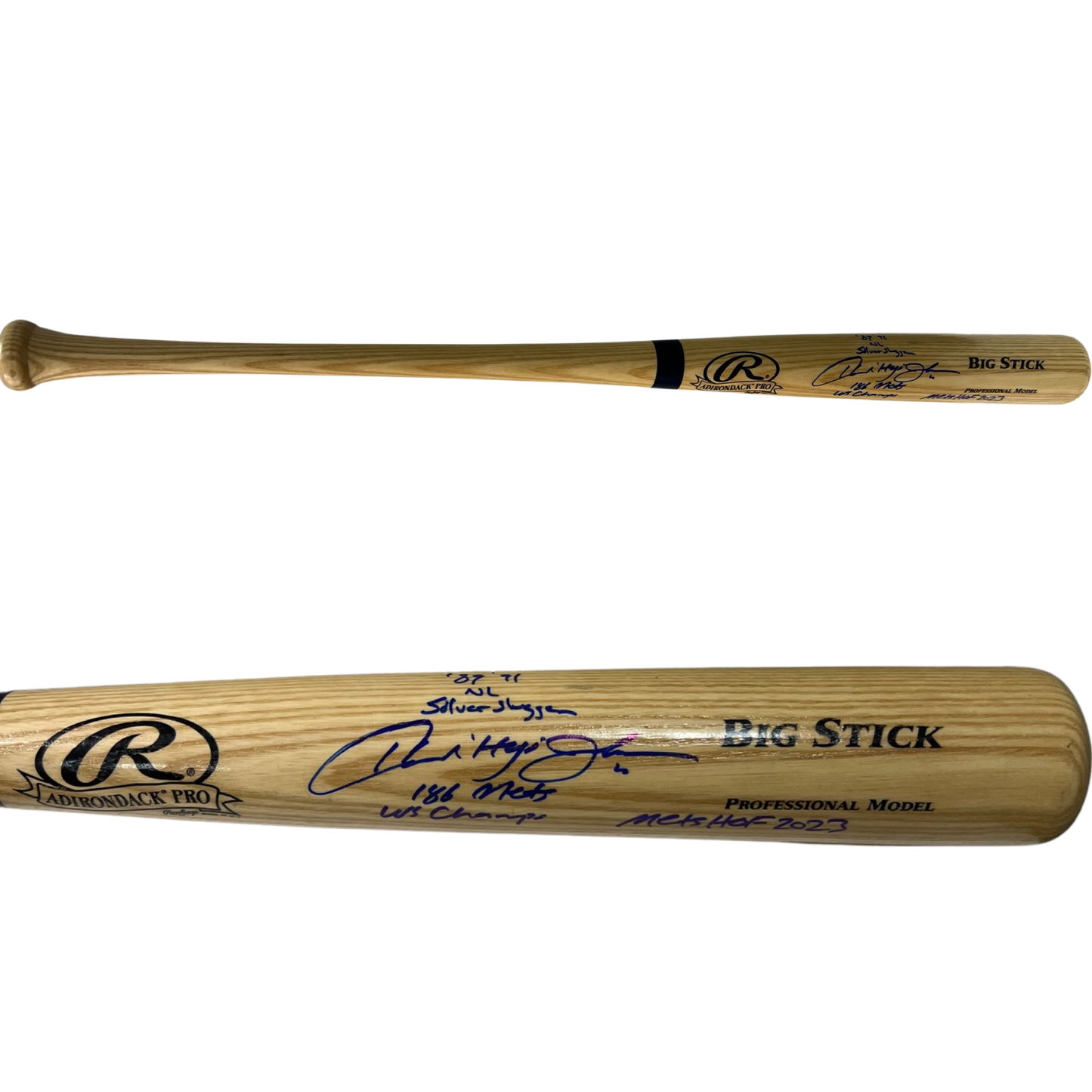 Howard Johnson Autographed New York Mets Rawlings Big Stick Bat 86 Mets WS Champs, Mets HOF 2023, 89, 91 NL Silver Slugger Inscriptions Steiner CX