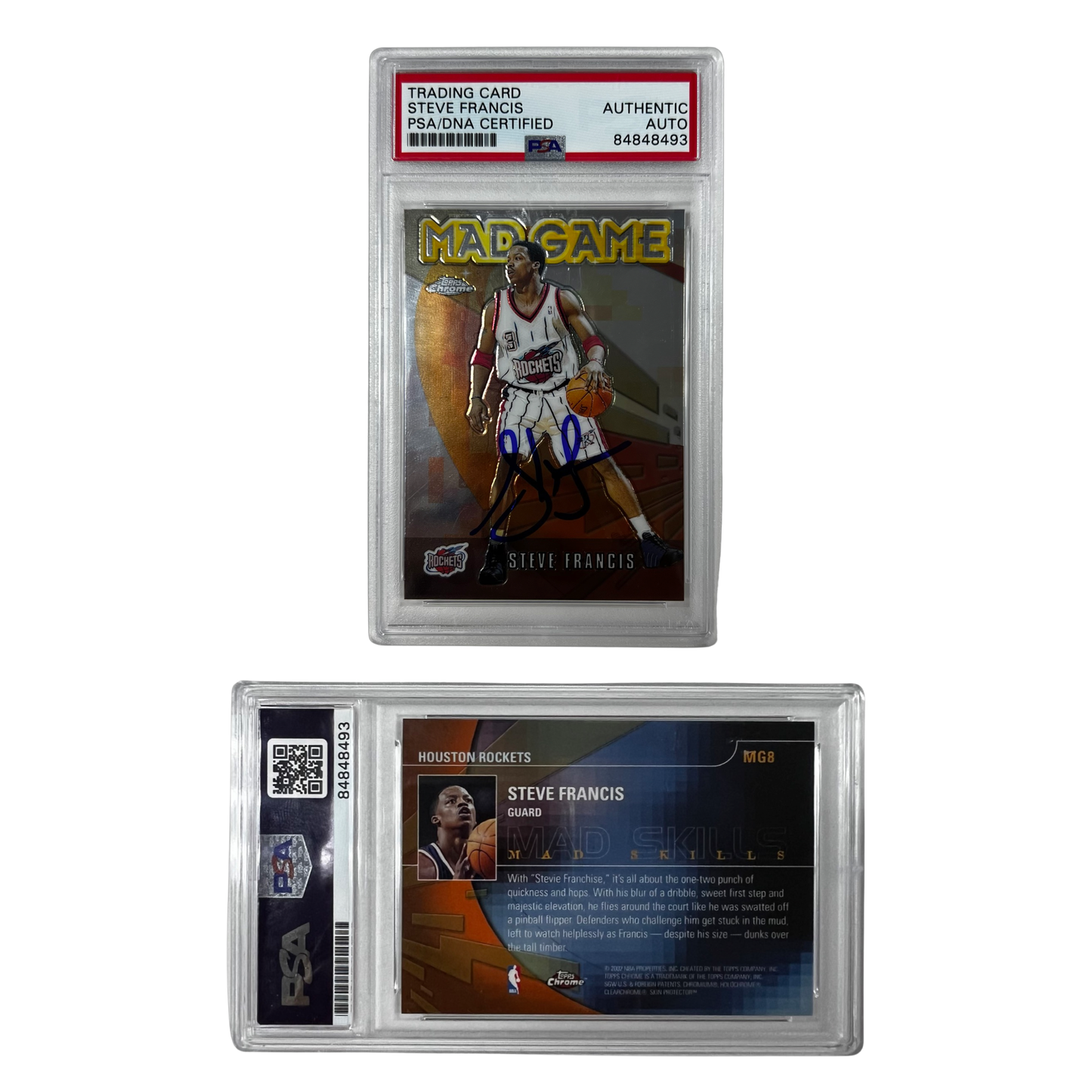 2001-02 Topps Chrome Mad Game Refractor Steve Francis #MG8 Autographed PSA Auto Authentic