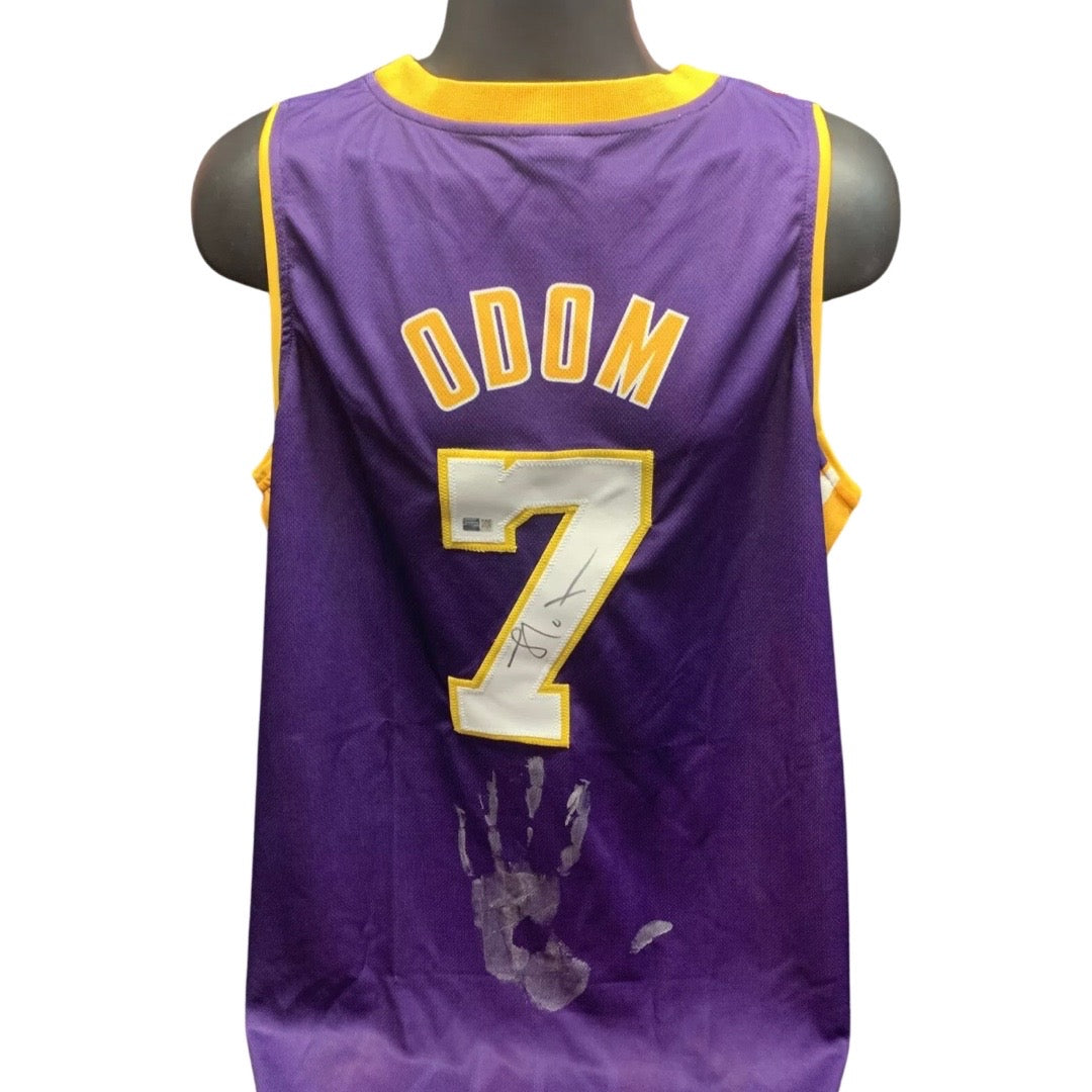 Lamar Odom Autographed Los Angeles Lakers Purple Jersey w/ Handprint Steiner CX