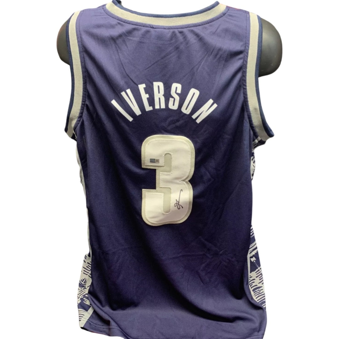 Allen Iverson Autographed Georgetown Hoyas Blue Jersey Steiner CX