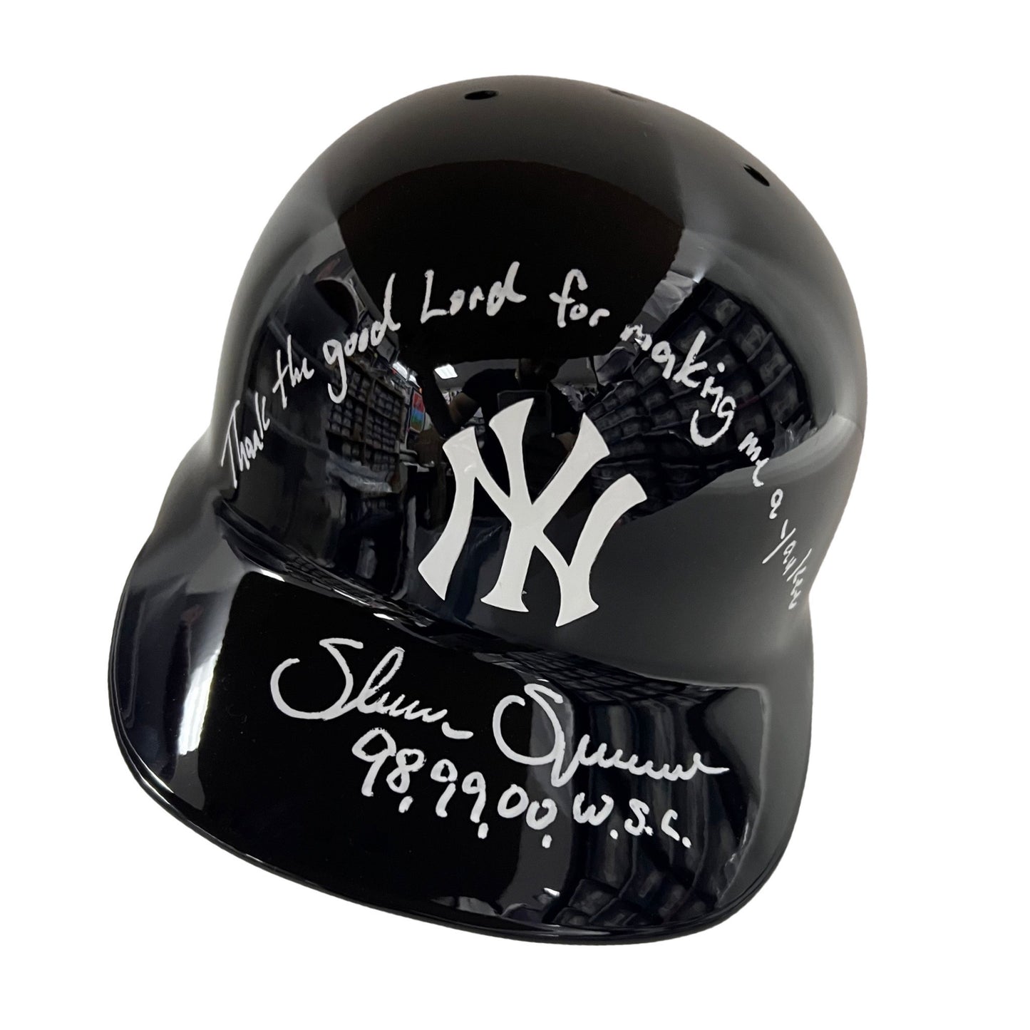 Shane Spencer Autographed New York Yankees Batting Helmet “Thank the Good Lord for Making Me a Yankee, 98, 99, 00 WSC” Inscriptions Steiner CX