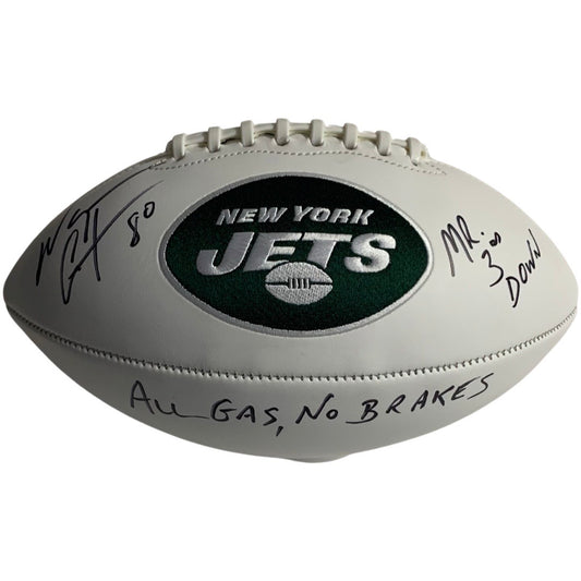 Wayne Chrebet Autographed New York Jets White Panel Football “Mr 3rd Down, All Gas No Brakes” Inscriptions Steiner CX