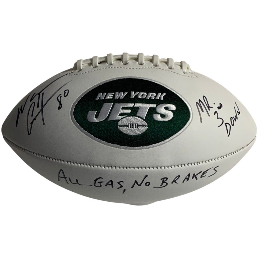 Wayne Chrebet Autographed New York Jets White Panel Football Mr 3rd Down, All Gas No Brakes Inscriptions Steiner CX