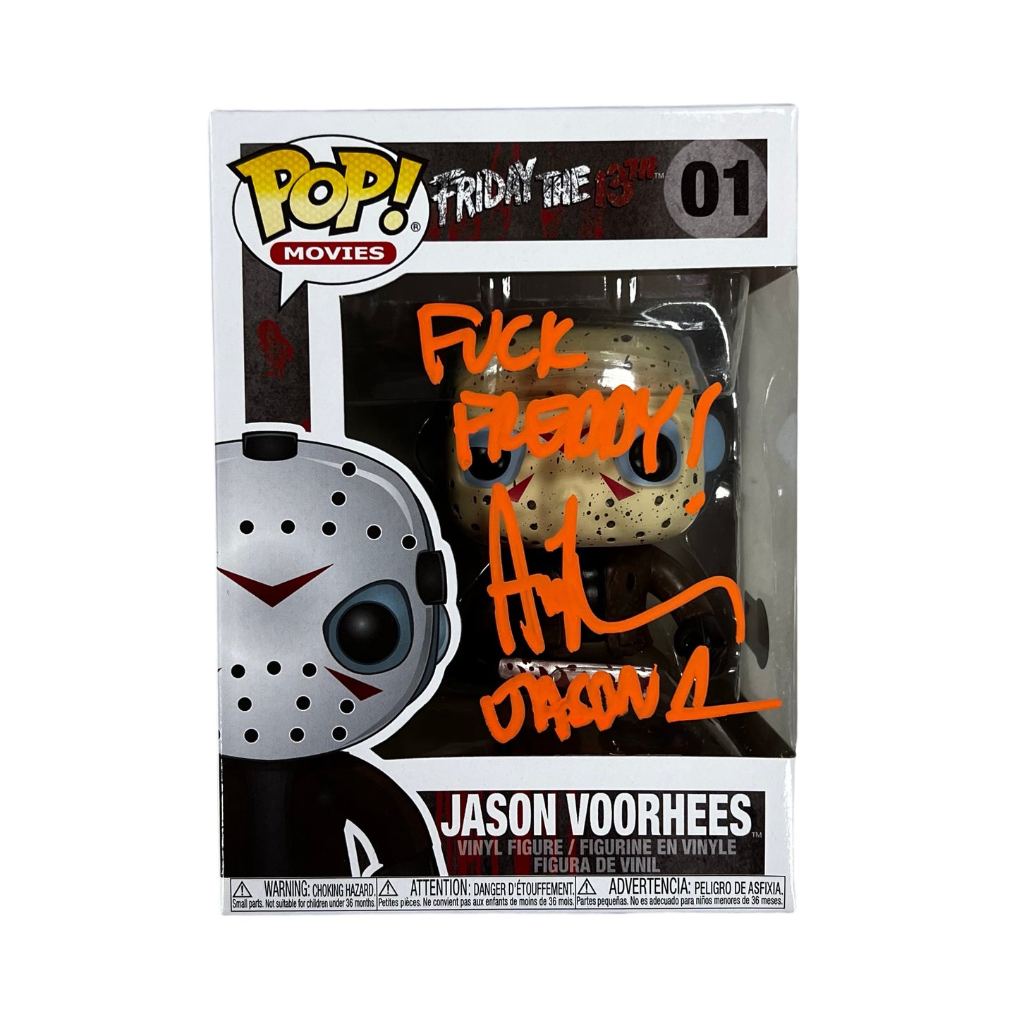 Ari Lehman Autographed Jason Voorhees Friday the 13th Funko Pop #01 "F*ck Freddy!" Inscription Orange Ink Beckett