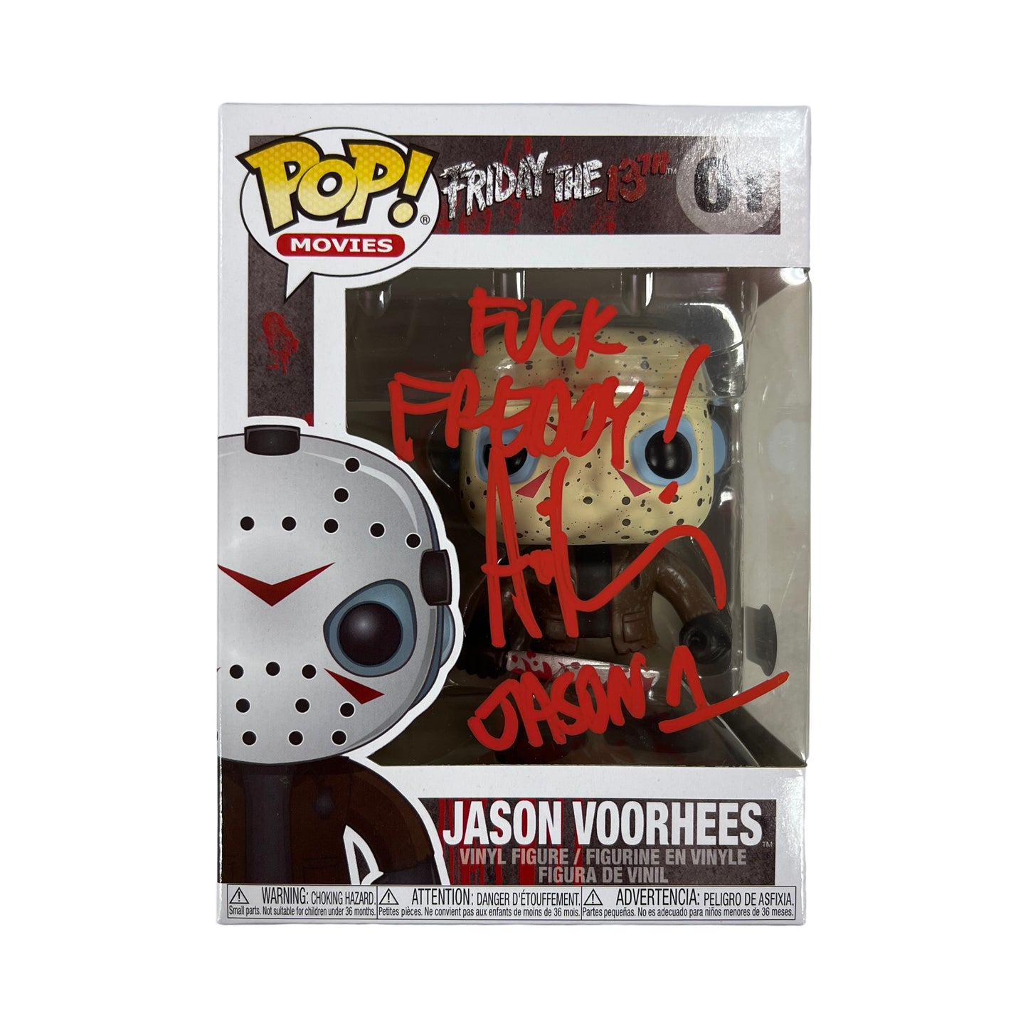 Ari Lehman Autographed Jason Voorhees Friday the 13th Funko Pop #01 "F*ck Freddy!" Inscription Red Ink Beckett