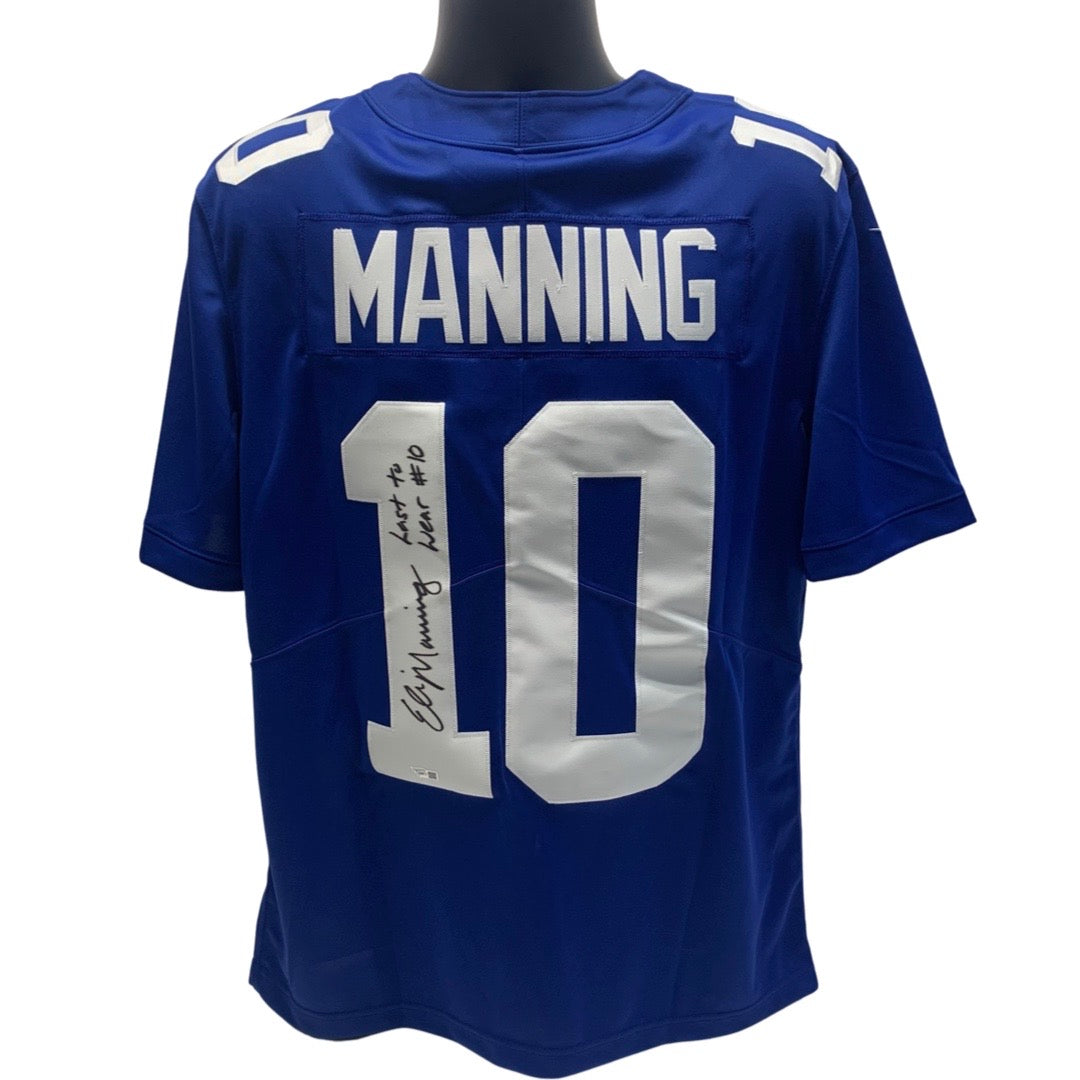 Eli Manning Autographed New York Giants Blue Nike Authentic Jersey Last to Wear 10 Inscription Fanatics