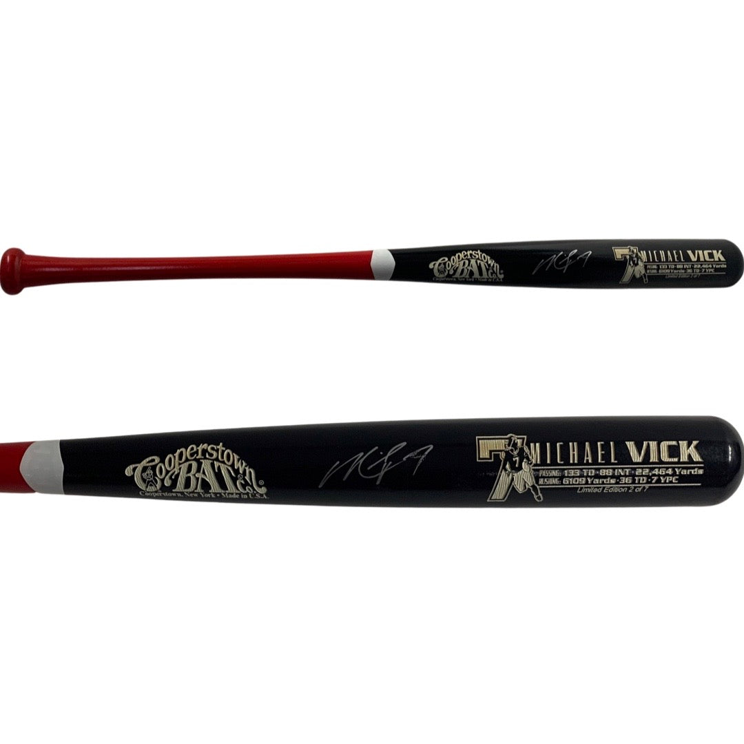 Michael Vick Autographed Atlanta Falcons Black Barrel Cooperstown Bat JSA