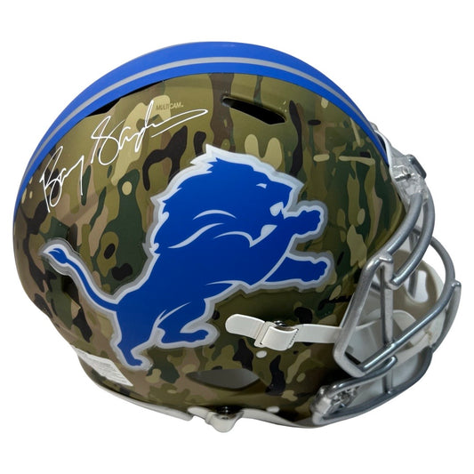 Barry Sanders Autographed Detroit Lions Camo Authentic Helmet Schwartz