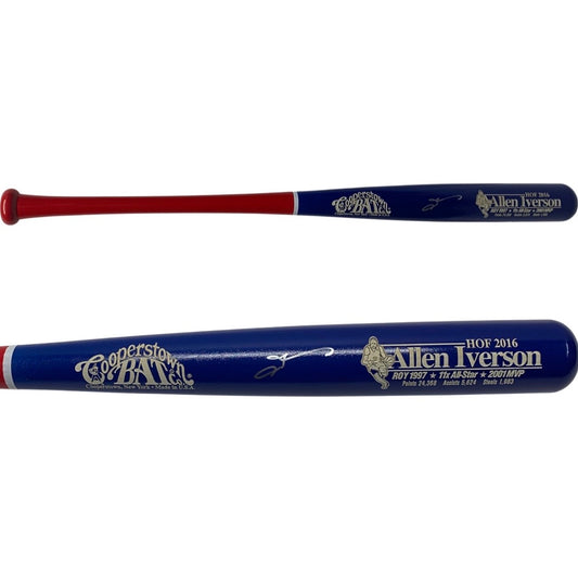 Allen Iverson Autographed Philadelphia Phillies Blue Barrel Cooperstown Bat JSA