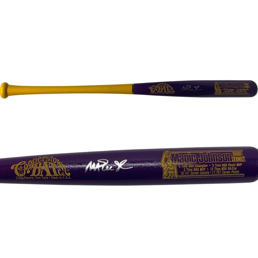 Magic Johnson Autographed Los Angeles Lakers Purple Barrel Cooperstown Bat Beckett