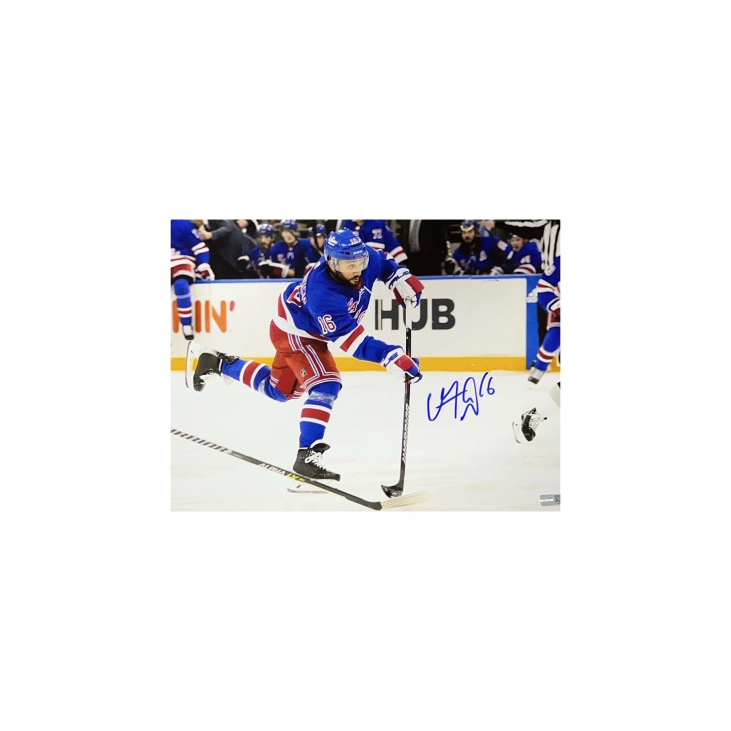 Vincent Trocheck Autographed New York Rangers Blue Jersey Shooting 11x14 Steiner CX - Unframed