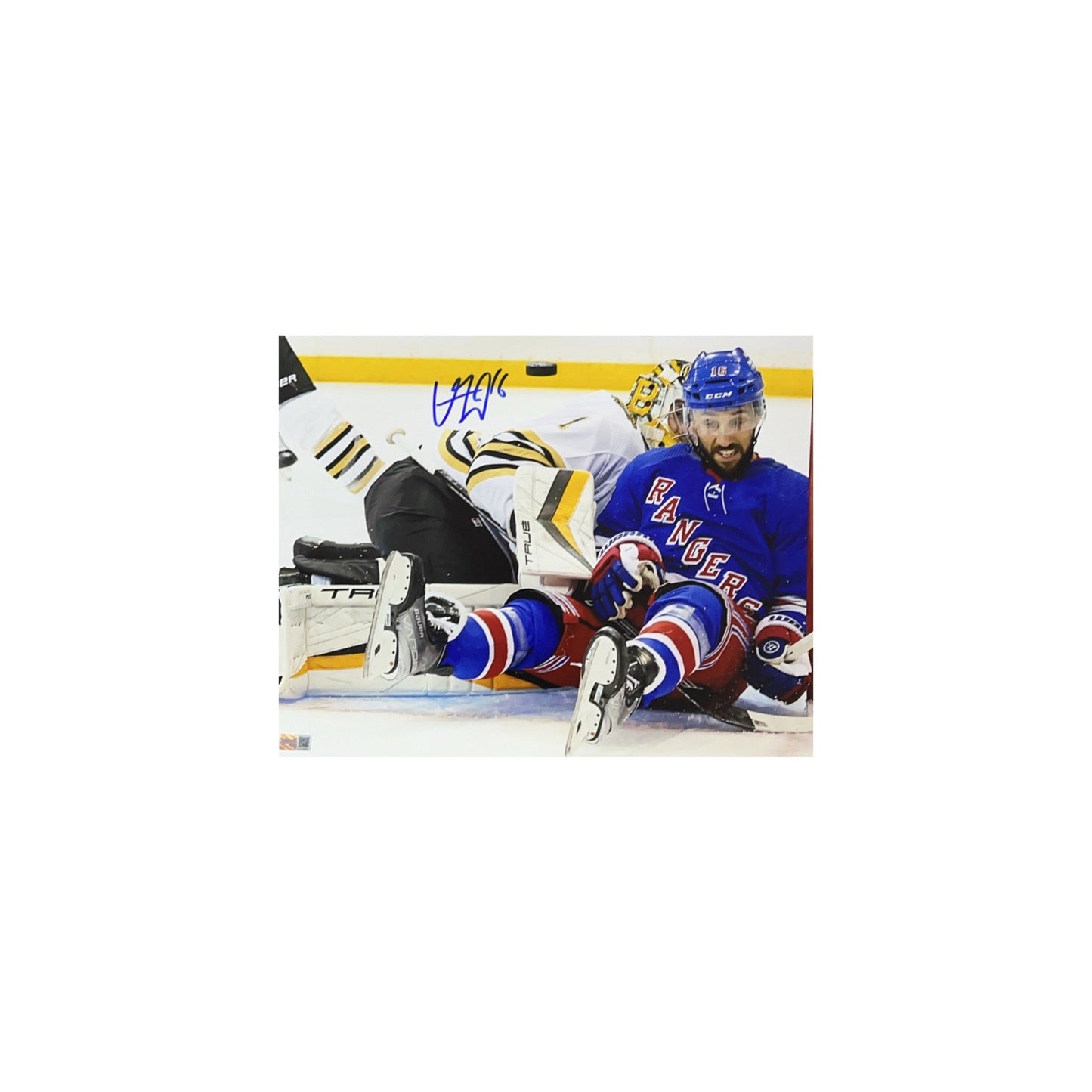 Vincent Trocheck Autographed New York Rangers Goalie Crash 11x14 Steiner CX - Unframed