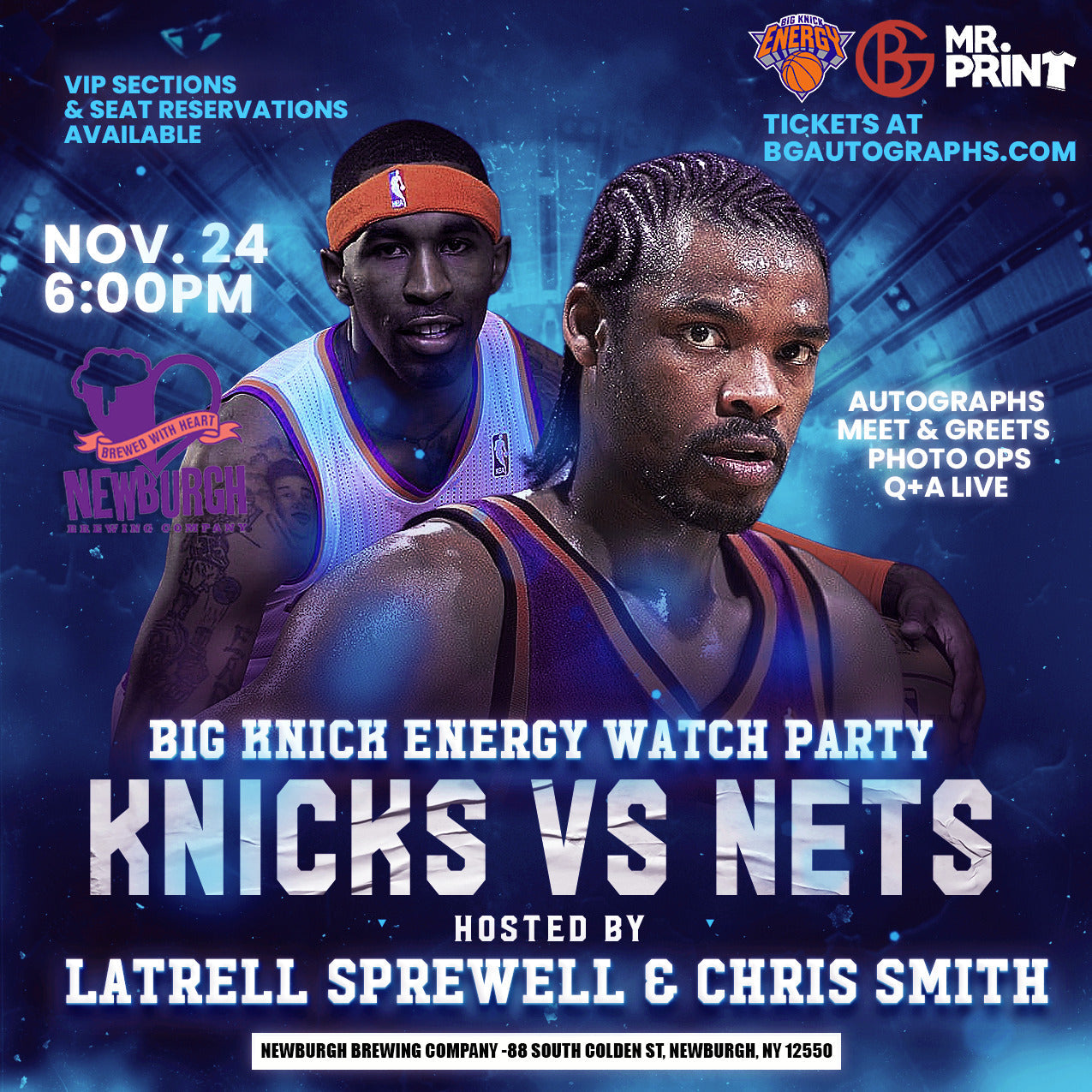 New York Knicks Latrell Sprewell Watch Party and Meet & Greet Autograph Signing at Newburgh Brewery November 24th
