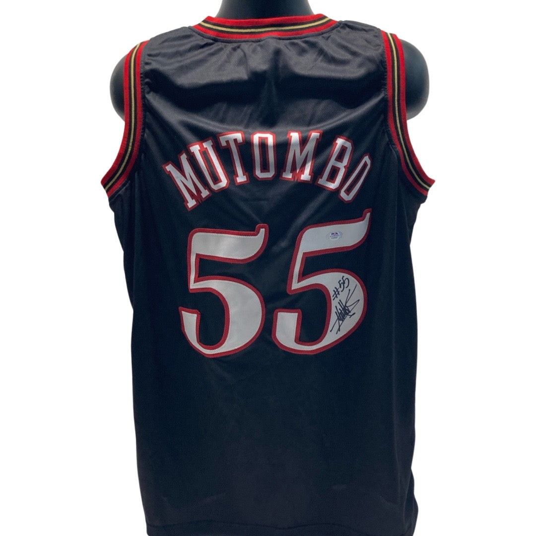 Dikembe Mutombo Autographed Philadelphia 76’ers Black Jersey PSA