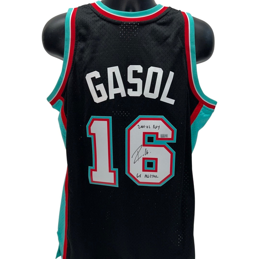 Pau Gasol Autographed Memphis Grizzlies Black 2001-02 Mitchell & Ness Swingman Jersey “2001-02 ROY, 6x All Star” Inscriptions Steiner CX
