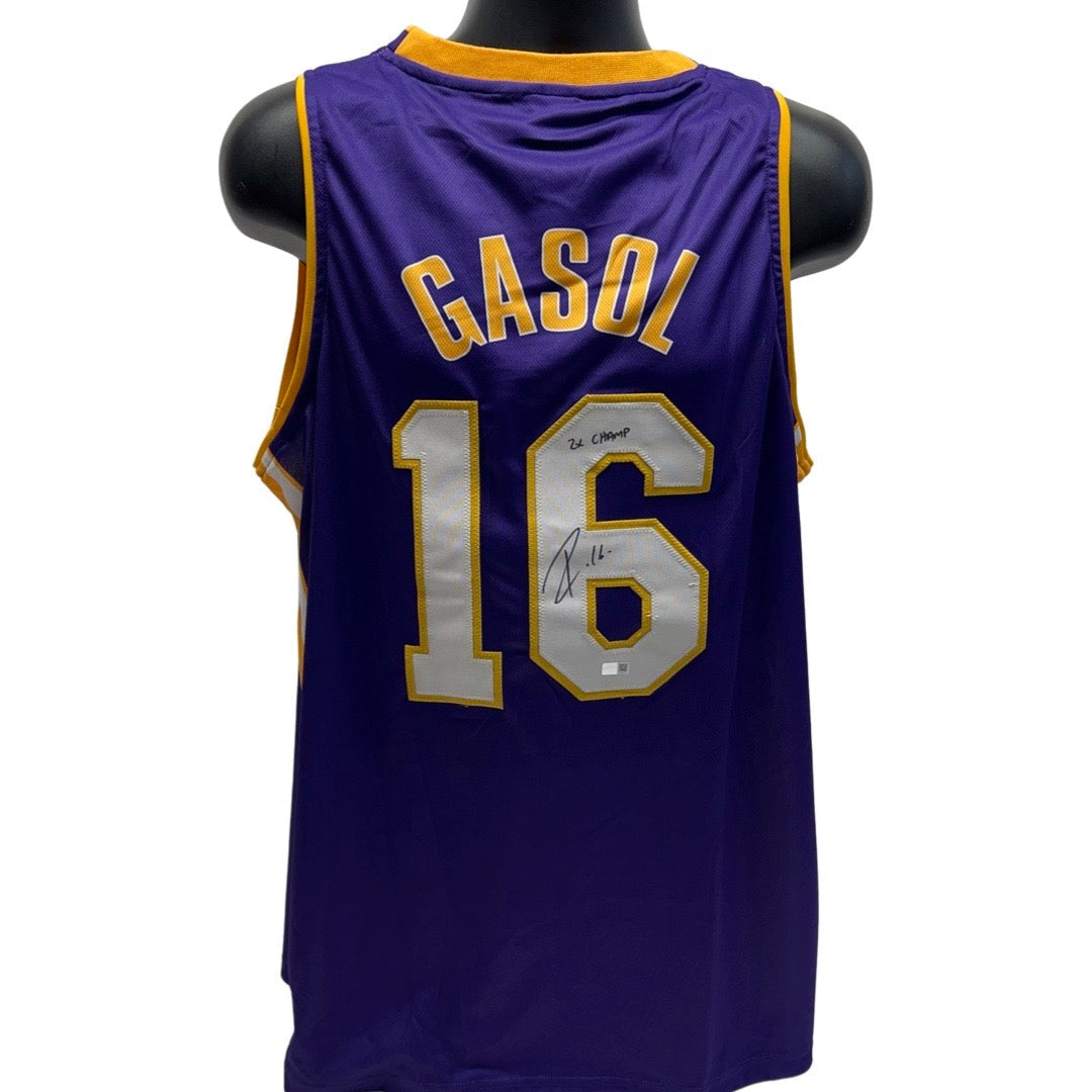 Pau Gasol Autographed Los Angeles Lakers Purple Jersey 2x Champ Inscription Steiner CX