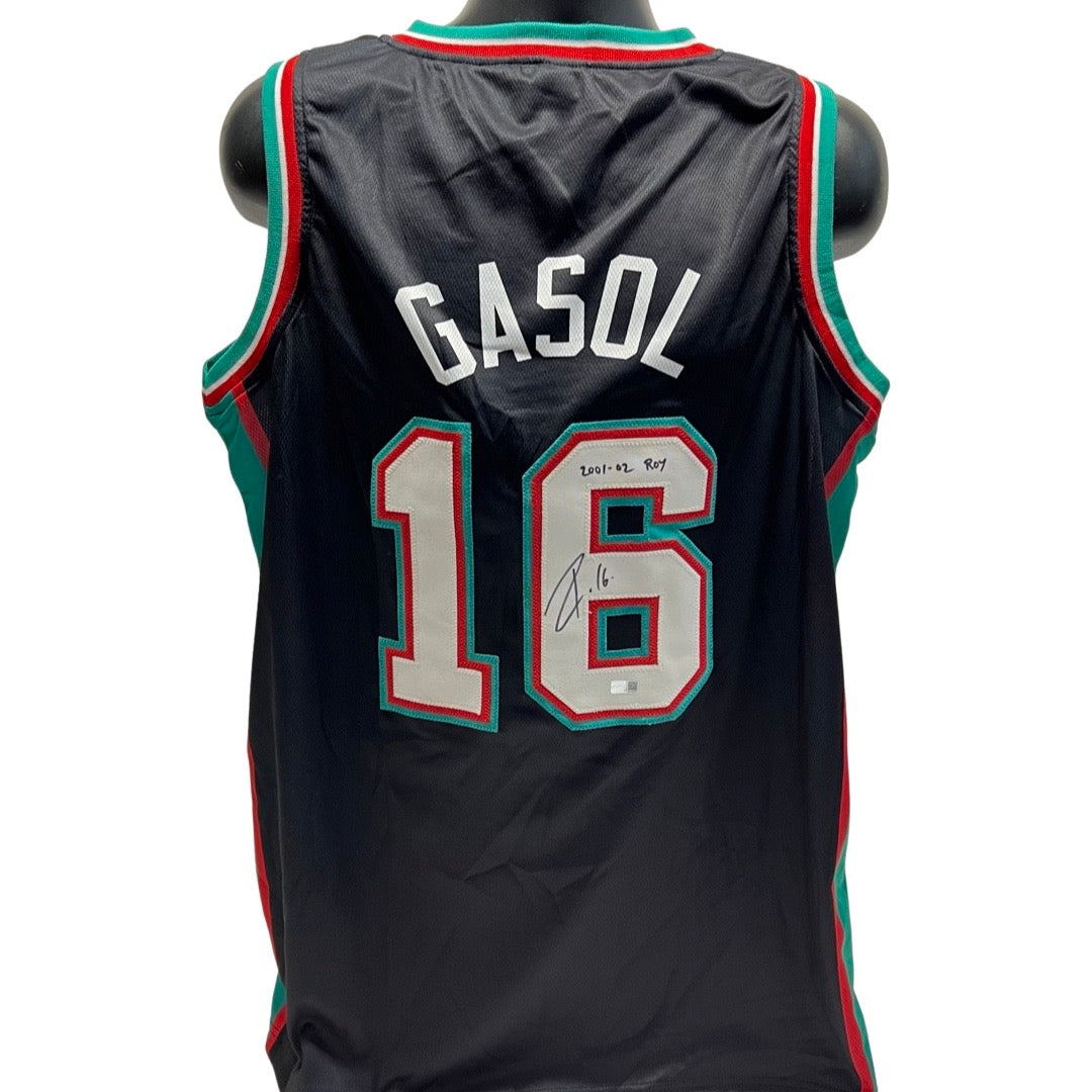 Pau Gasol Autographed Memphis Grizzlies Black Jersey “01-02 ROY” Inscription Steiner CX