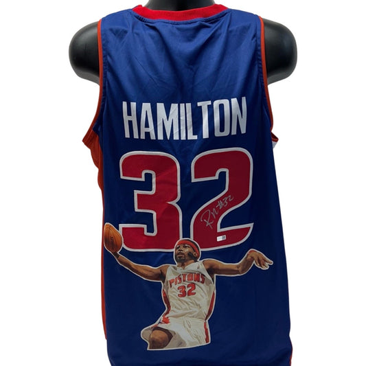 Rip Hamilton Autographed Detroit Pistons Blue Art Jersey Steiner CX