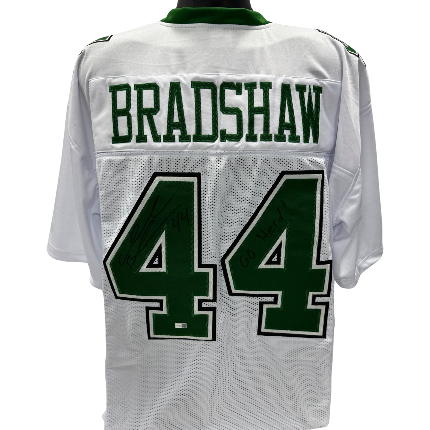 Ahmad Bradshaw Autographed Marshall Thundering Herd White Jersey Go Herd! Inscription Steiner CX