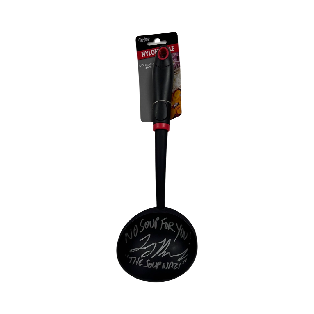 Larry Thomas Autographed Seinfeld Soup Nazi Soup Ladle "No Soup For You! & The Soup Nazi" Inscriptions JSA