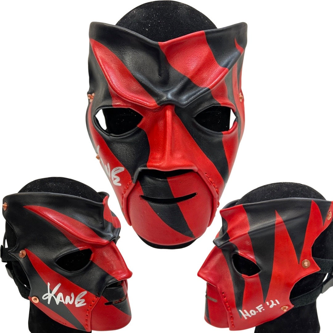 Kane Autographed WWE Red Chin Classic Mask HOF 21 Inscription Steiner CX
