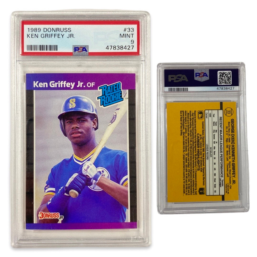 graded ken griffey jr rookie card 1989 Donruss Jr. #33 receiving an autograph Grade 10 Ken Griffey Jr. Topps rookie