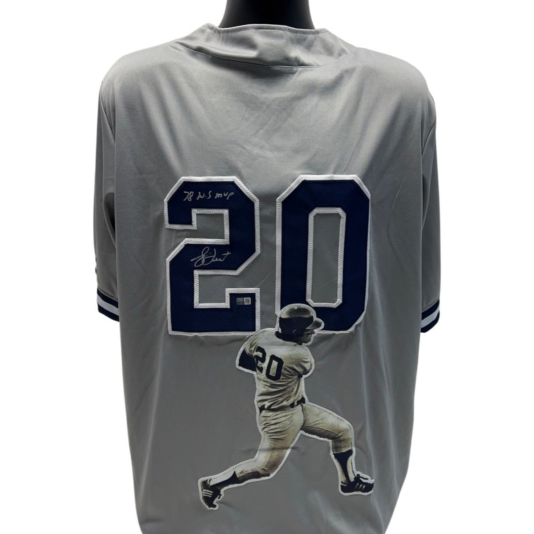 Bucky Dent Autographed New York Yankees Grey Art Jersey 78 WS MVP Inscription Steiner CX