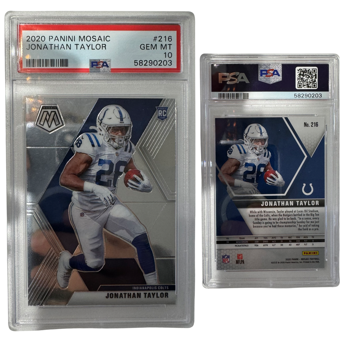 2020 Jonathan Taylor Panini Mosaic Rookie Card #216 PSA GEM MT 10