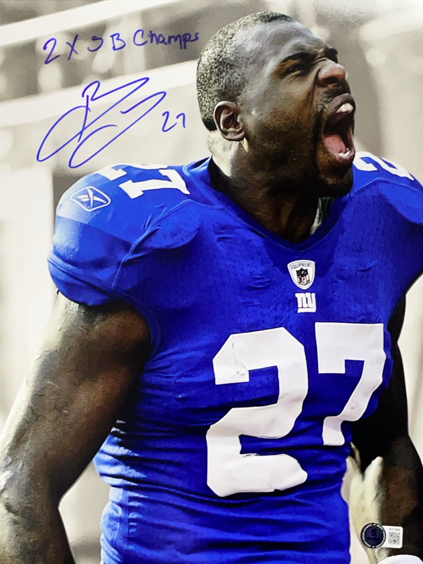 Brandon Jacobs Autographed New York Giants Inscribed "2x SB Champs" Scream 11x14 Photo Beckett BAS