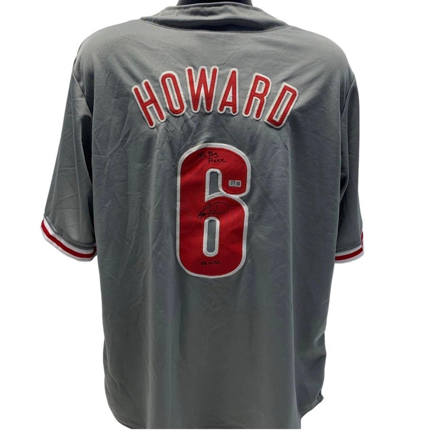 Ryan Howard Autographed Philadelphia Phillies Grey Jersey “The Big Piece, 08 WSC” Inscriptions Steiner CX