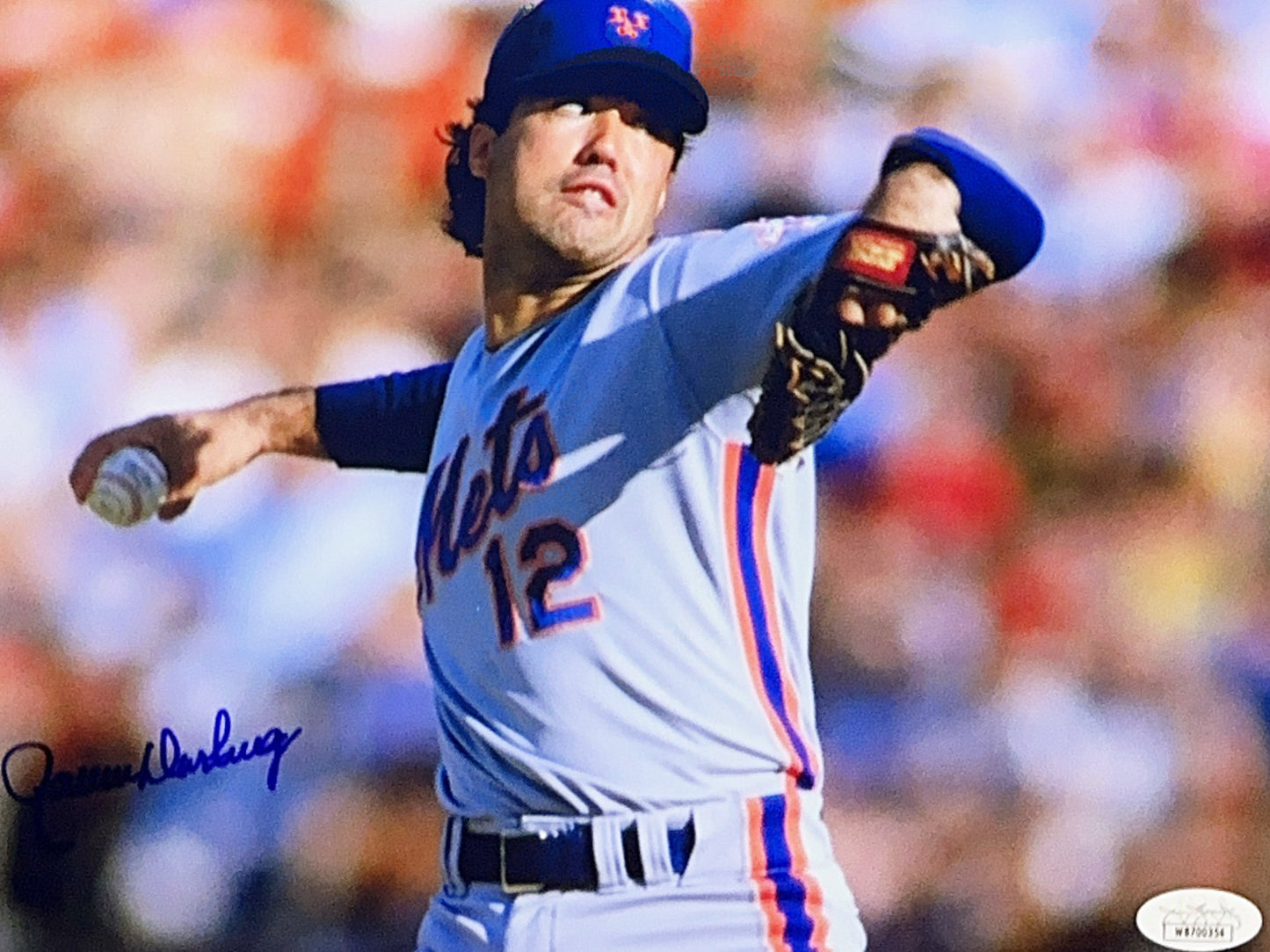 Ron Darling Autographed New York Mets Pitching Stretch 8x10 JSA
