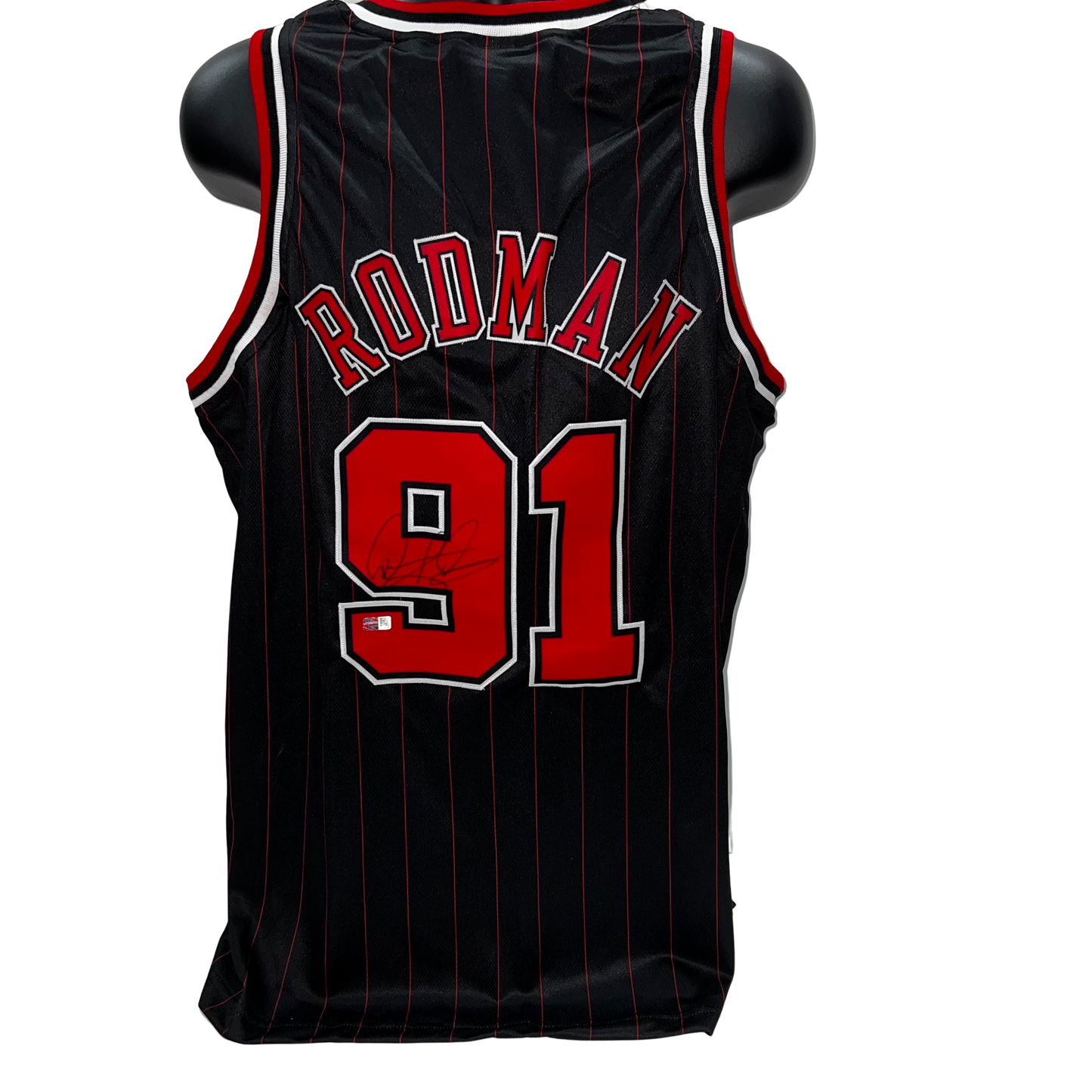 Dennis Rodman Autographed Chicago Bulls Black Pinstripe Jersey Steiner