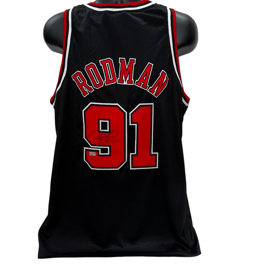 Dennis Rodman Autographed Chicago Bulls Black Jersey Steiner