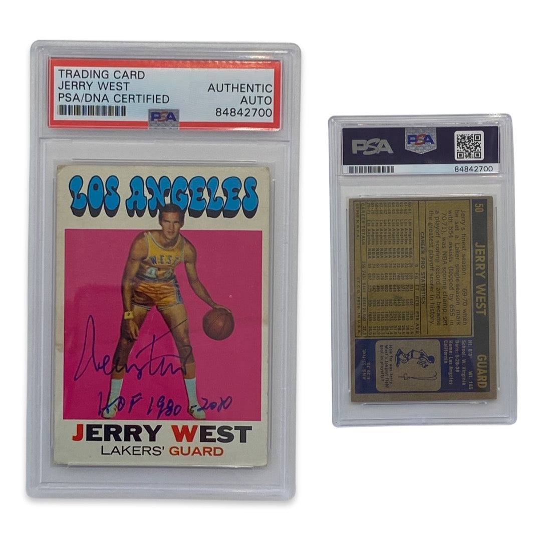 1971-72 Jerry West Topps #50 Autographed HOF 1980-2010 Inscription PSA Auto Authentic