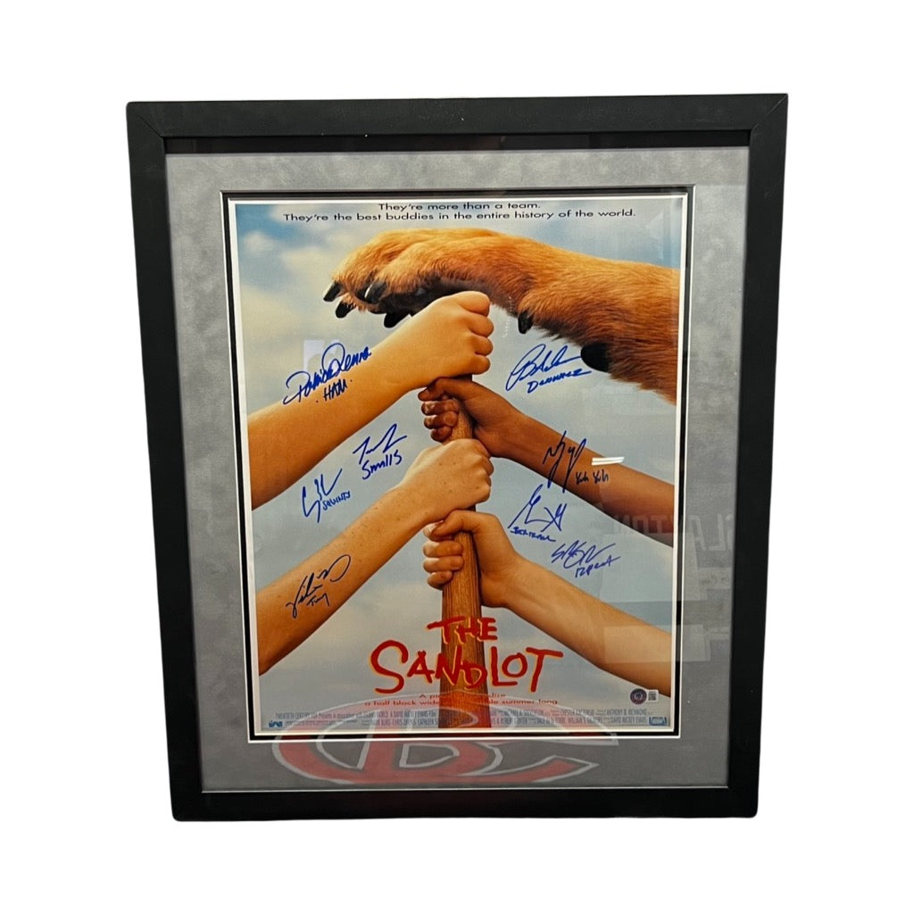 The Sandlot Cast Autographed Movie Poster Dog Paw 8 Cast Members 16x20 w/ Character Name Inscriptions Beckett - Framed