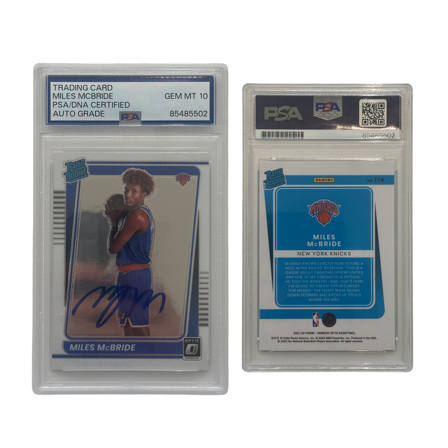 2021-22 Miles McBride Autographed Panini Optic Donruss Rated Rookie #174 PSA 10 GEM MT