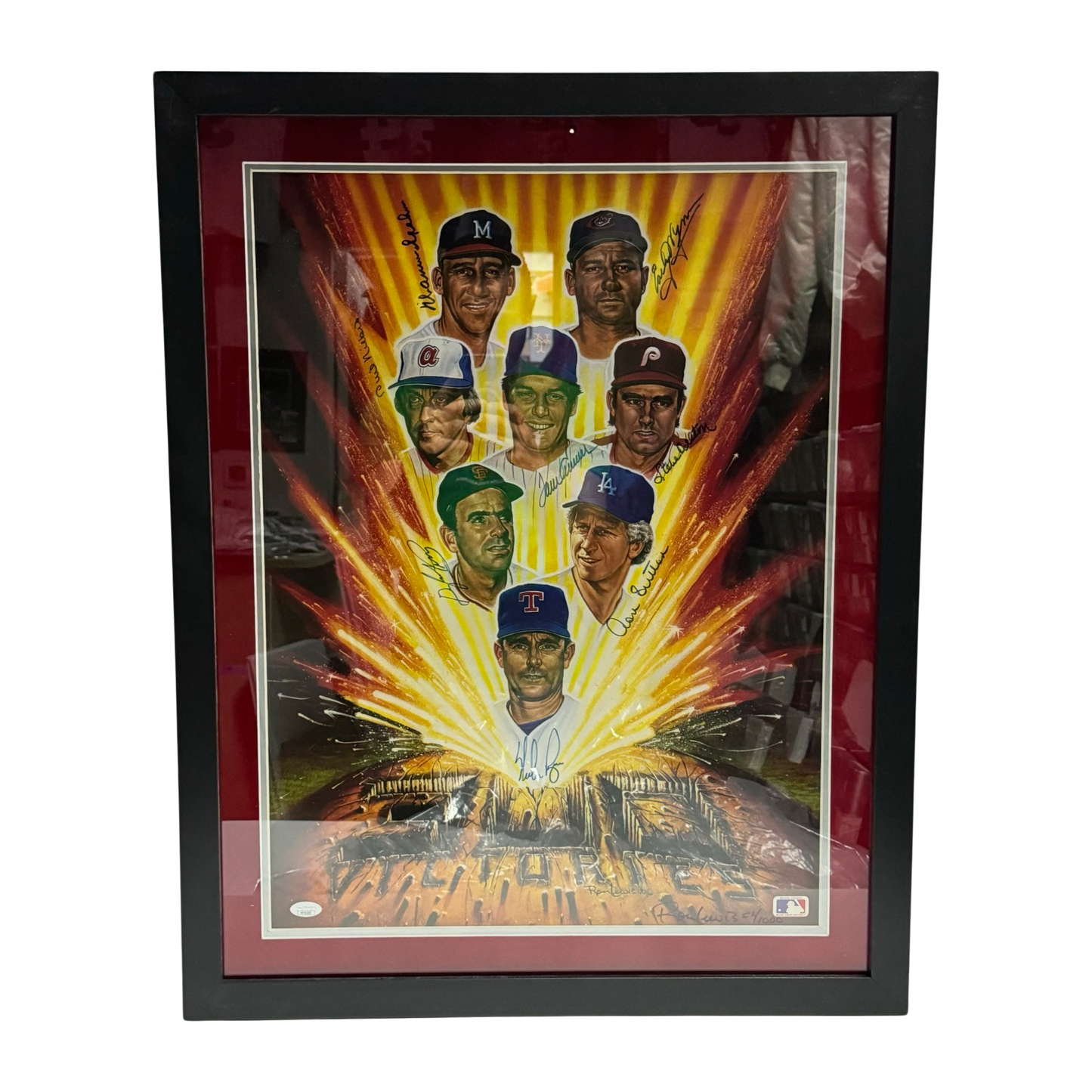 Nolan Ryan, Don Sutton, Gaylord Perry, Steve Carlton, Tom Seaver, Phil Niekro, Warren Spahn & Early Wynn Autographed Framed 300 Win Club 18x24 JSA LOA