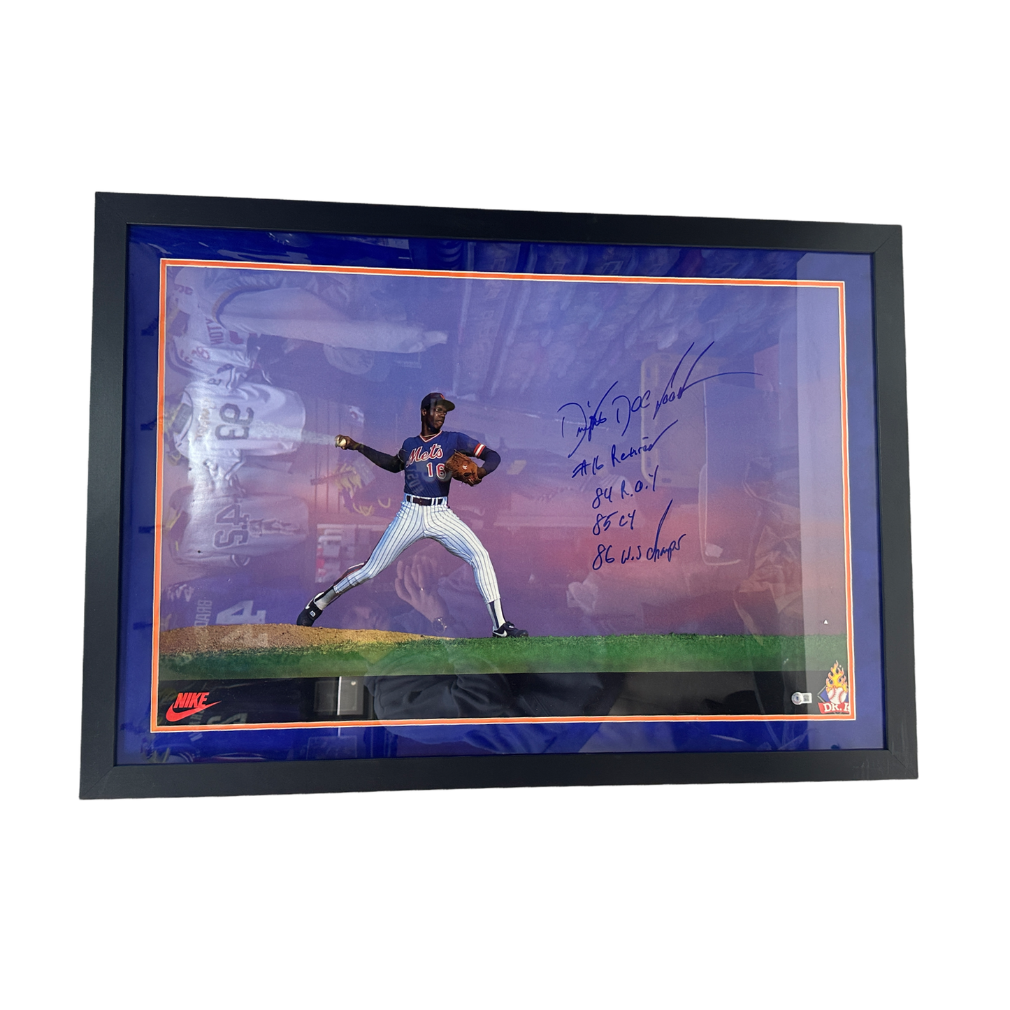 Doc Gooden Autographed "#16 Retired, 84 ROY, 85 CY, 86 W.S Champs" Inscribed Framed 28x40 Beckett