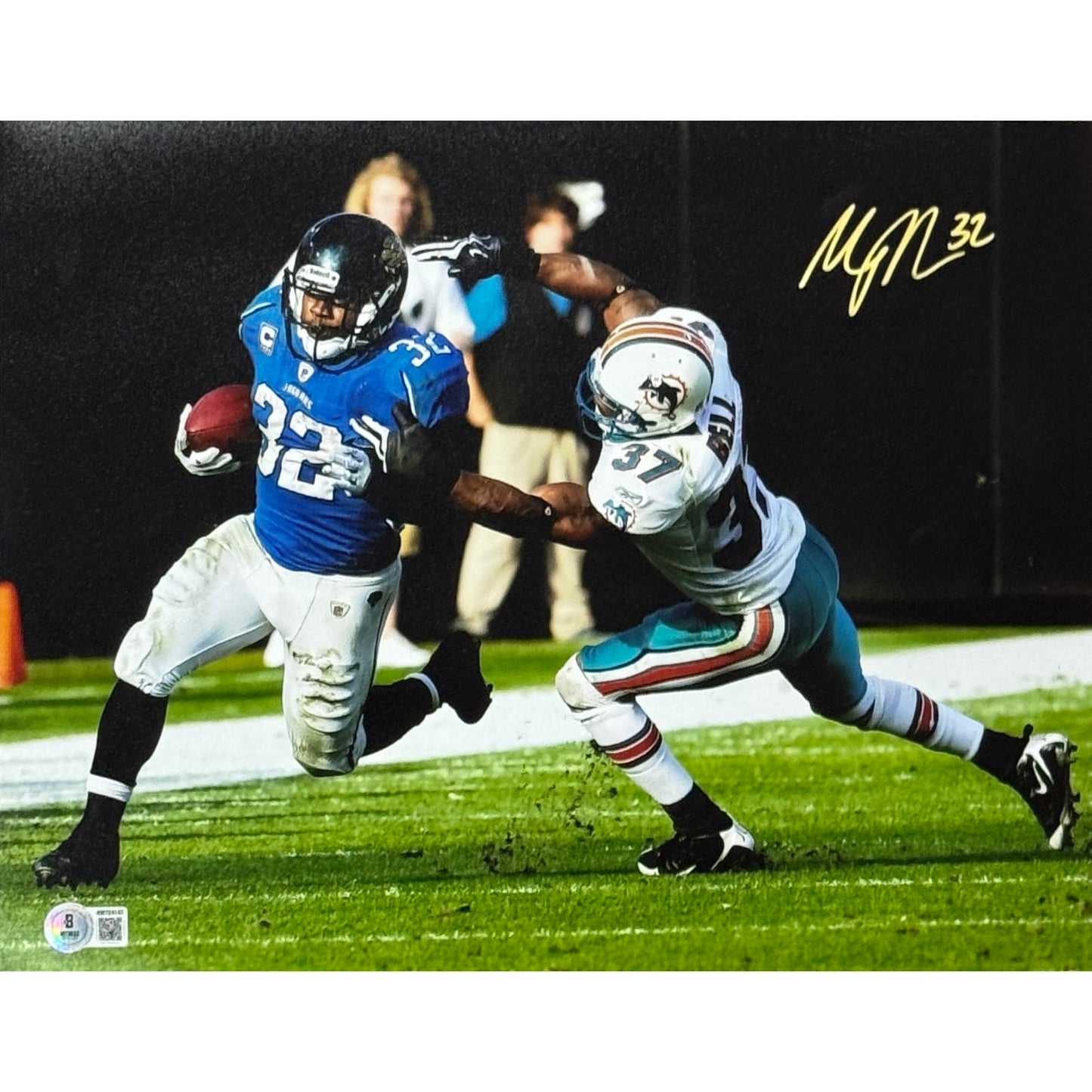 Maurice Jones-Drew Carolina Panthers Blue Jersey Running 11x14 Beckett BAS