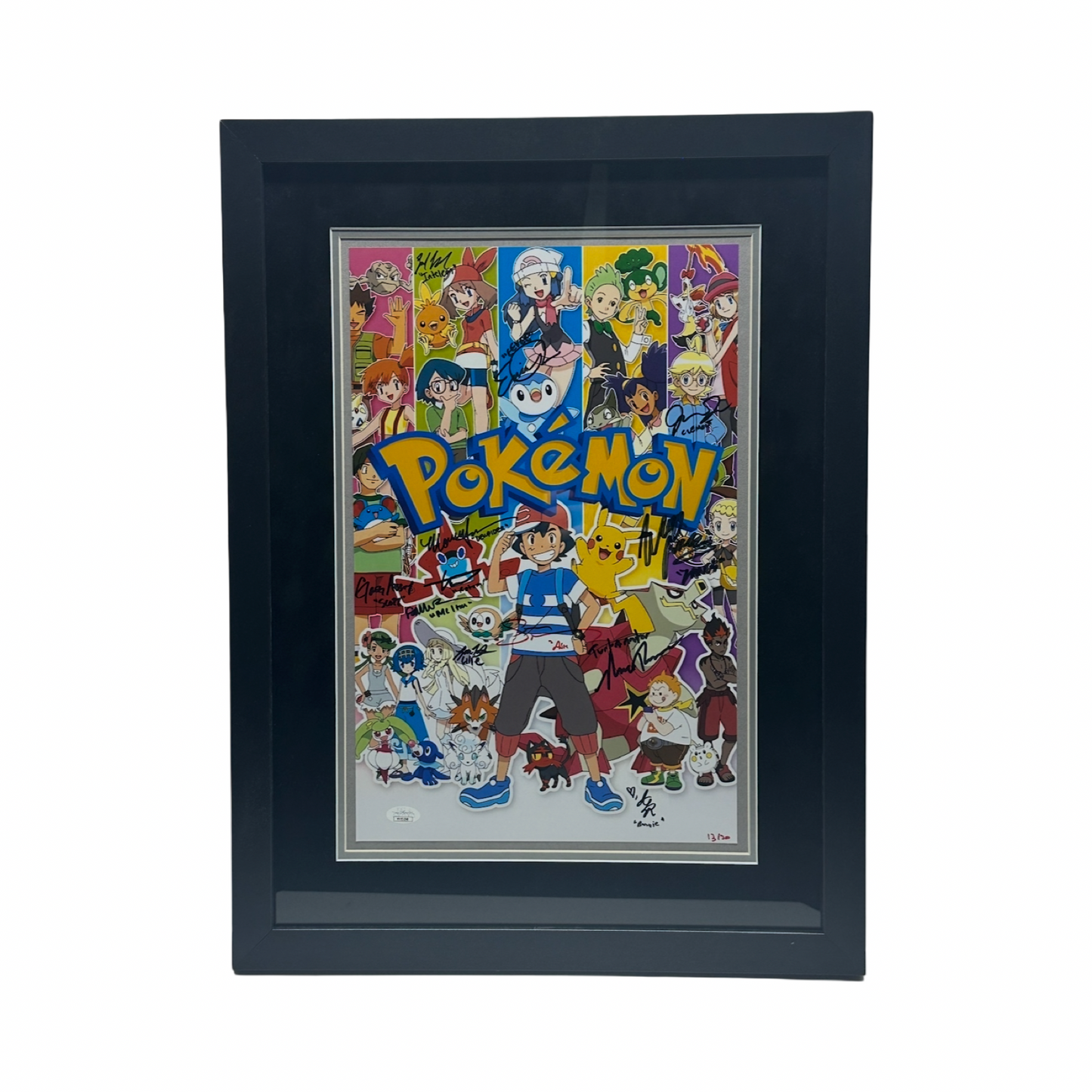 Sarah Natochenny, Greg Abbey, Alyson Leigh Rosenfield, Eric Schroeder, Martha Harms & Barrett Leddy Autugraphed Pokemon Cast Show Cover 11x17 JSA - Framed