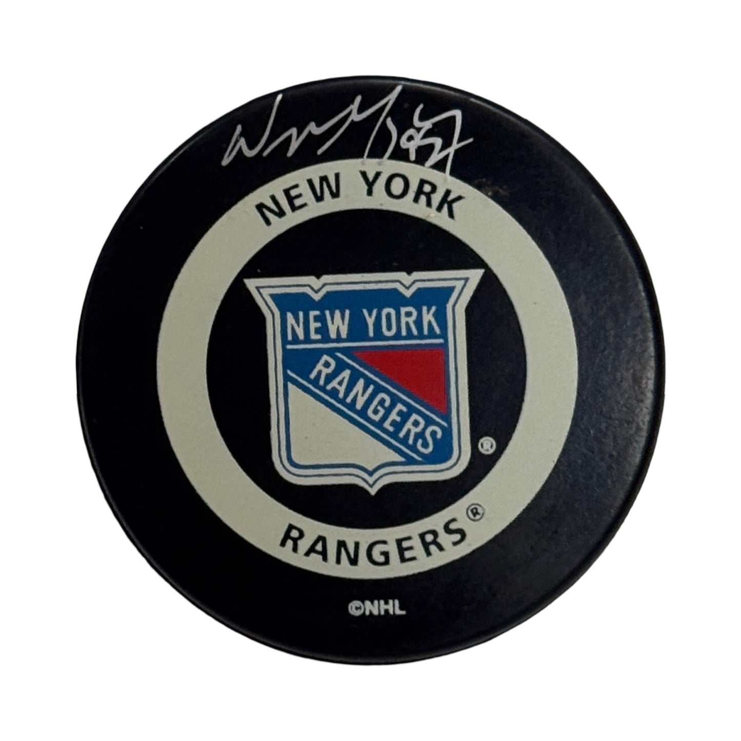 Wayne Gretzky Autographed New York Rangers Logo Puck Upper Deck