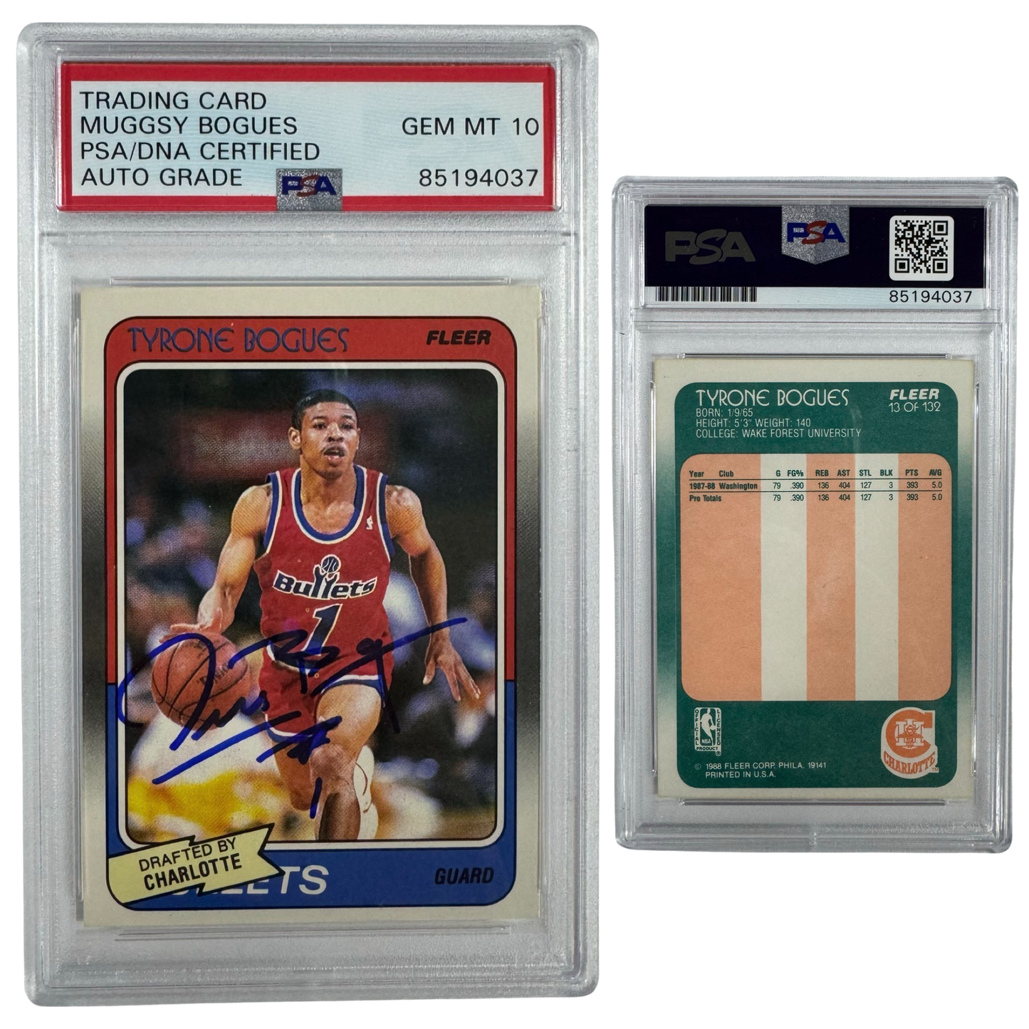 1988-89 Muggsy Bogues Fleer #13 Autographed PSA Auto GEM MT 10