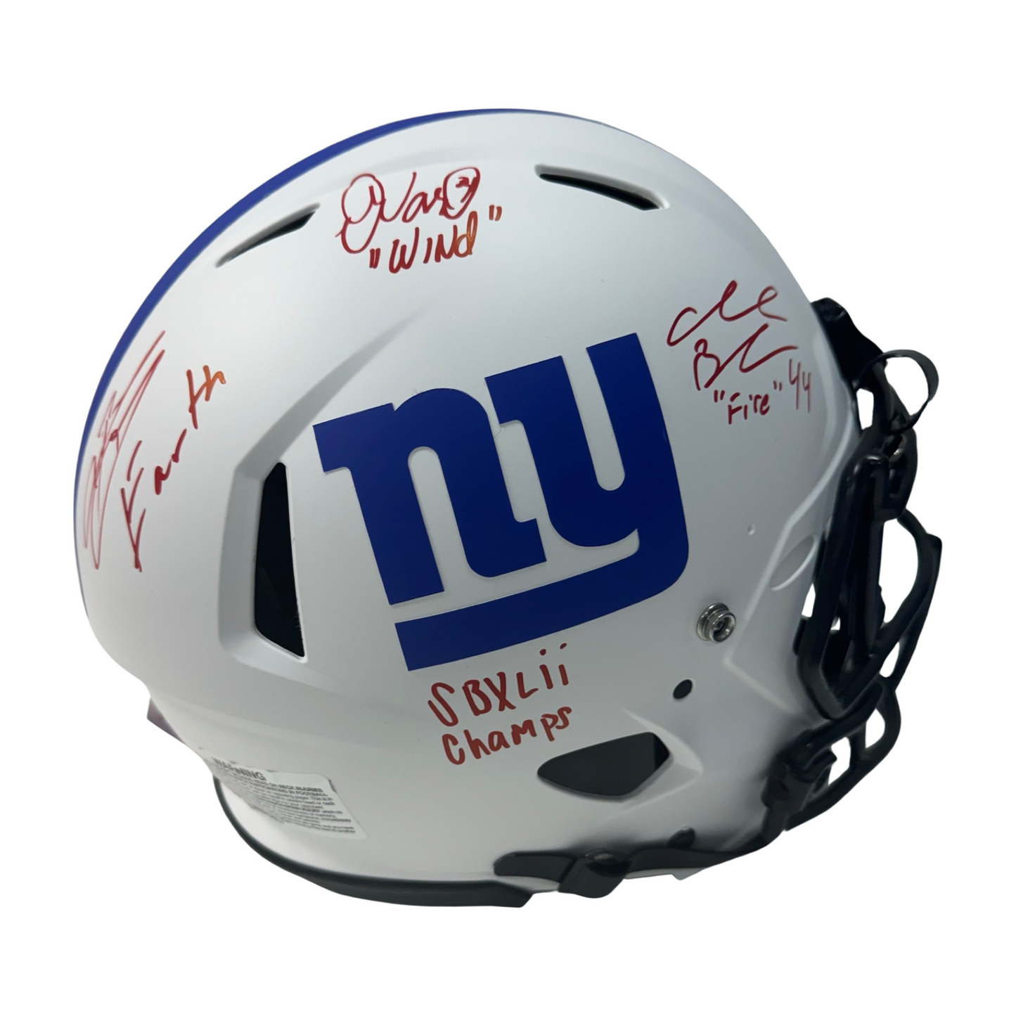 Brandon Jacobs, Ahmad Bradshaw & Derrick Ward Earth Wind & Fire Autographed New York Giants Lunar Eclipse Authentic Helmet Earth, Wind, Fire, SB XLII Champs Inscription Steiner CX