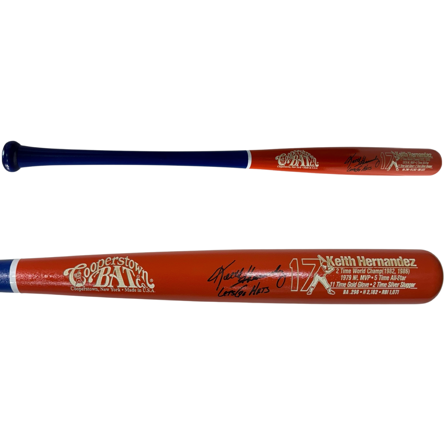 Keith Hernandez Autographed New York Mets Orange Barrel Cooperstown Bat Let’s Go Mets Inscription JSA