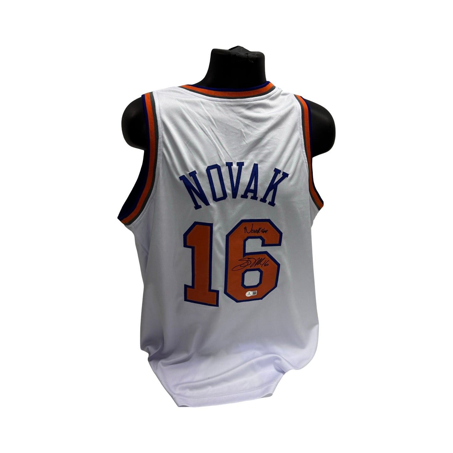Steve Novak Autographed New York Knicks White Jersey Inscribed Novakaine Beckett BAS