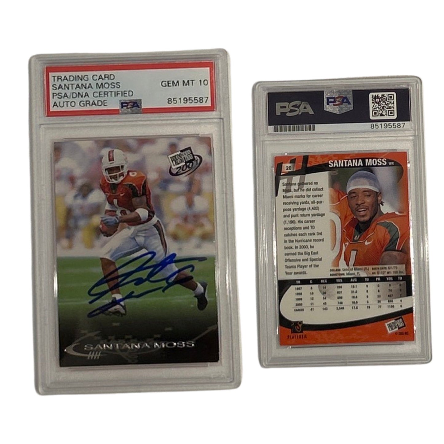 2001 Santana Moss Press Pass #20 PSA GEM MT 10 Auto