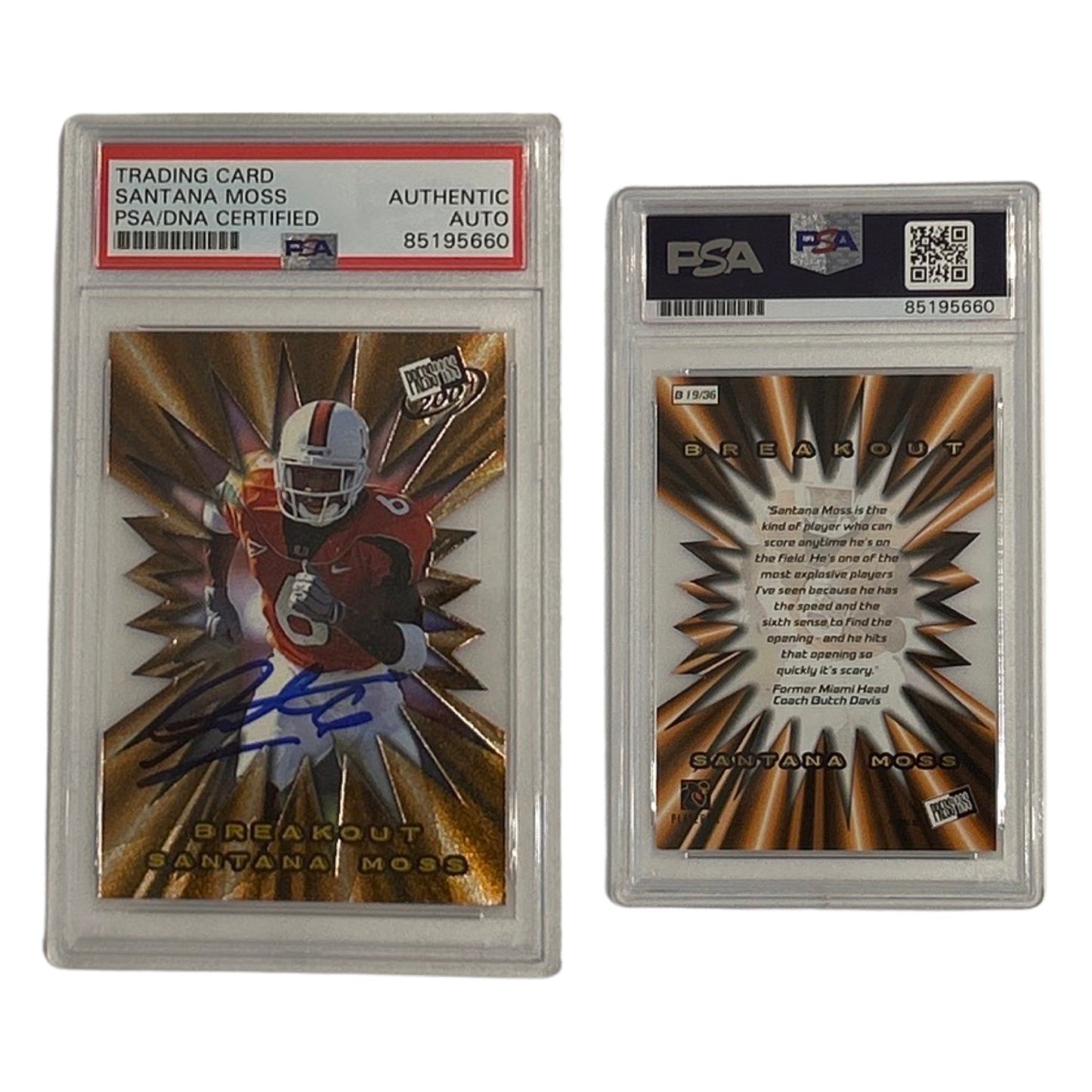 2001 Santana Moss Press Pass Breakout #B19 PSA Authentic Auto