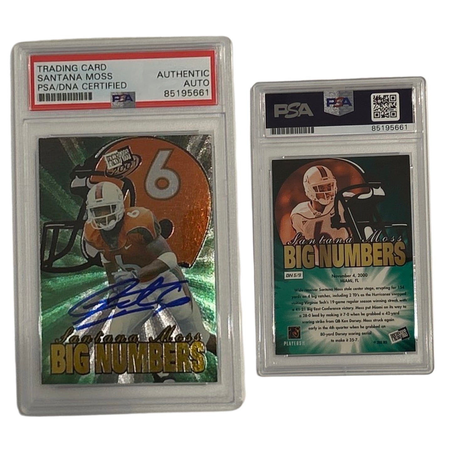 2001 Santana Moss Press Pass Big Numbers #BN5/9 PSA Authentic Auto