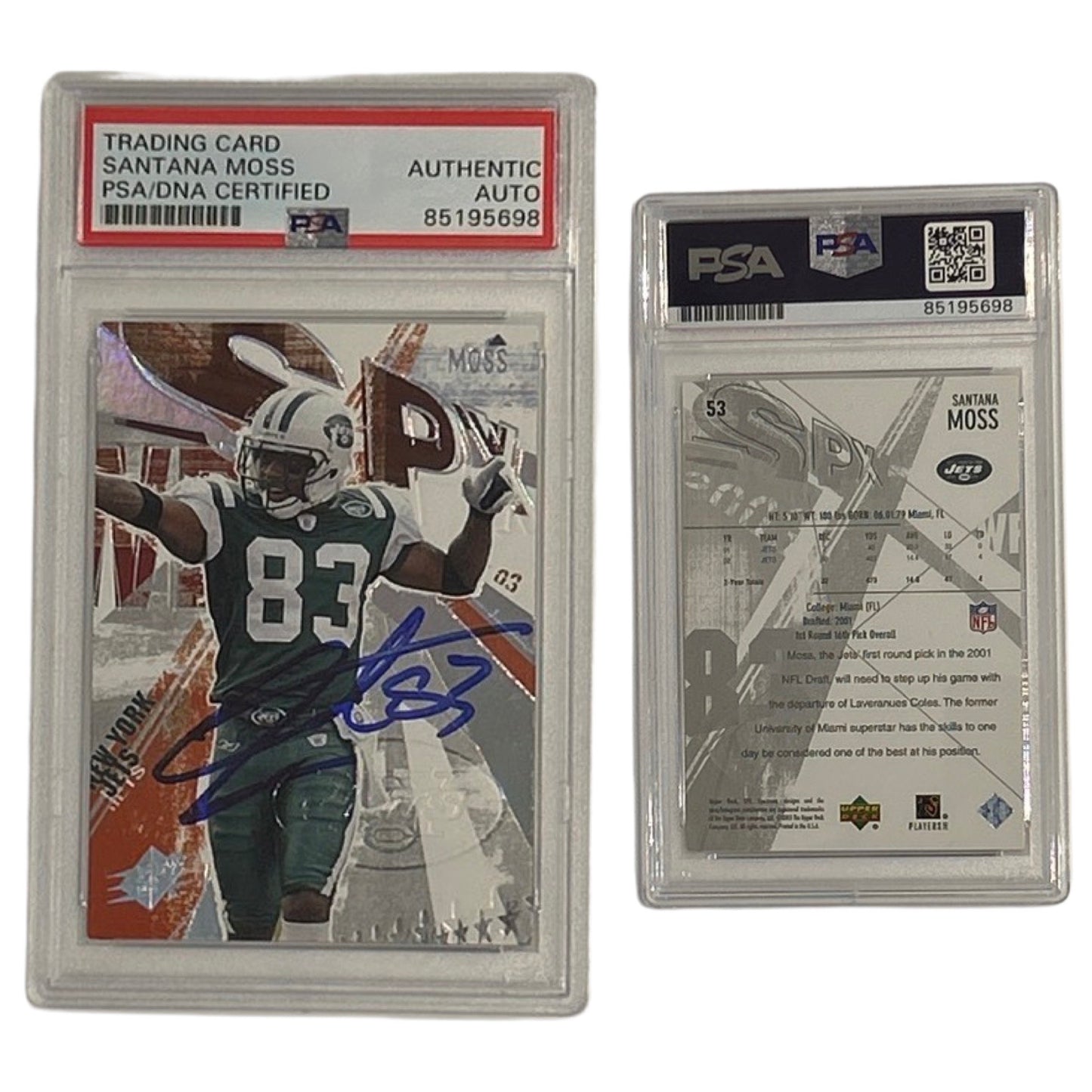 2003 Santana Moss Upper Deck SPX #53 PSA Authentic Auto