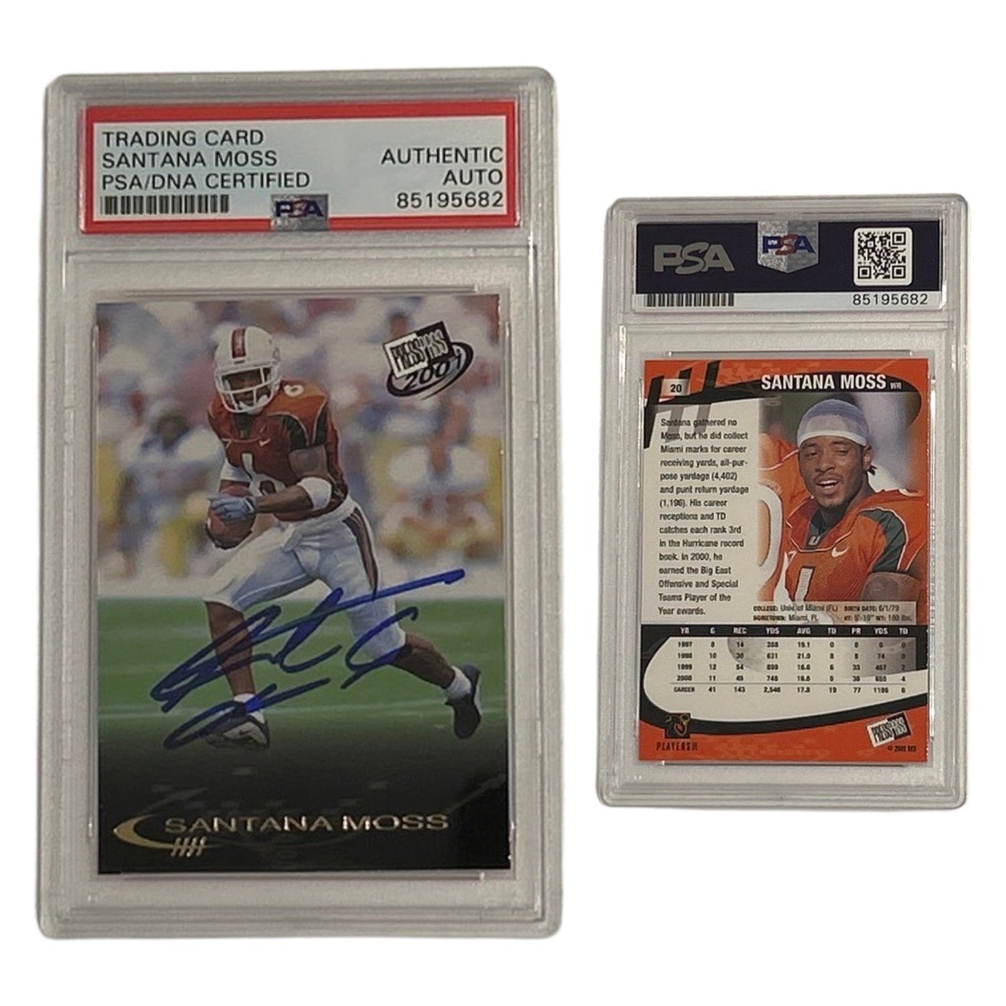 2001 Santana Moss Press Pass #20 PSA Authentic Auto
